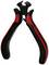 Wire cutters with a red and black handle and sharp cutting edge, suitable for cutting wires and other materials.