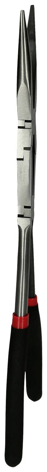 A metal pointed pliers with a black handle and red markings at the handle ends. Suitable for precise work and hard-to-reach places.