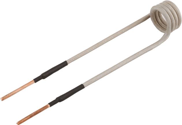A heating element encased in insulating material, with exposed copper wires visible at both ends.