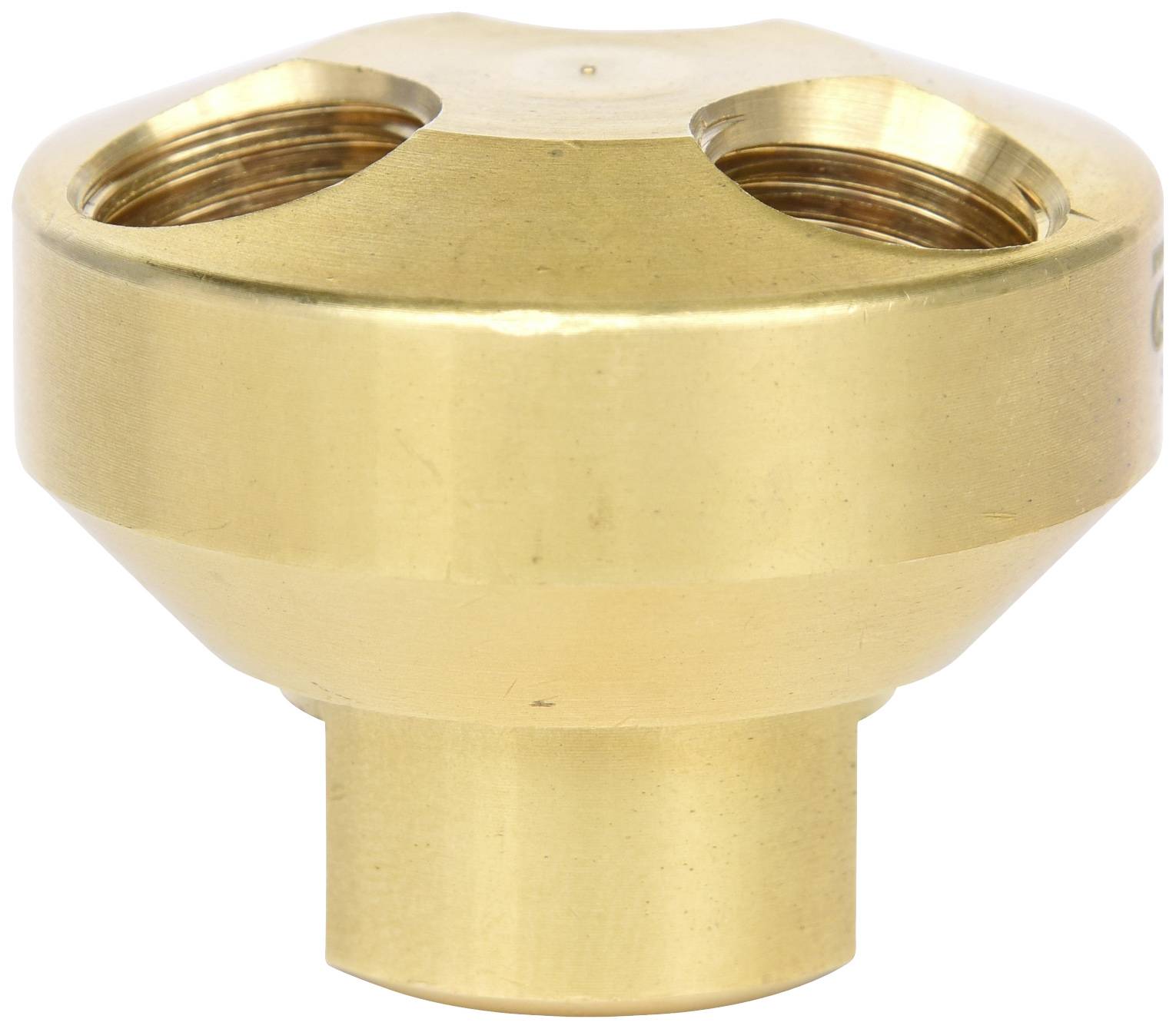 Brass connector with three openings.