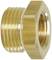 A golden brass hexagonal reducing nipple with external left-hand thread and internal right-hand thread, suitable for pipe connections.