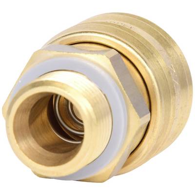 Brass fitting for pipe connections, showing a thread for simple installation. Important component for plumbing and water distribution.