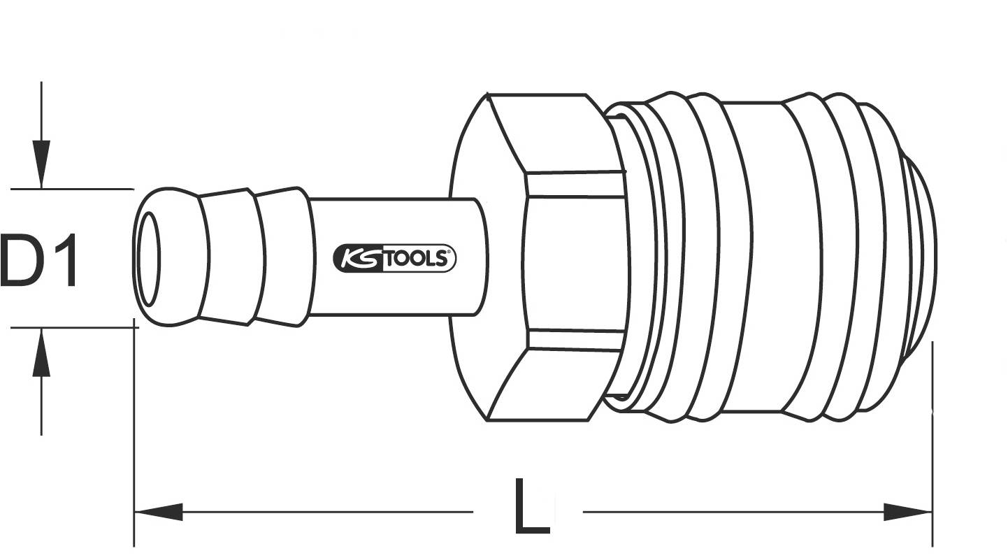 A technical diagram of a coupling piece by KS Tools with dimensional specifications D1 and L.