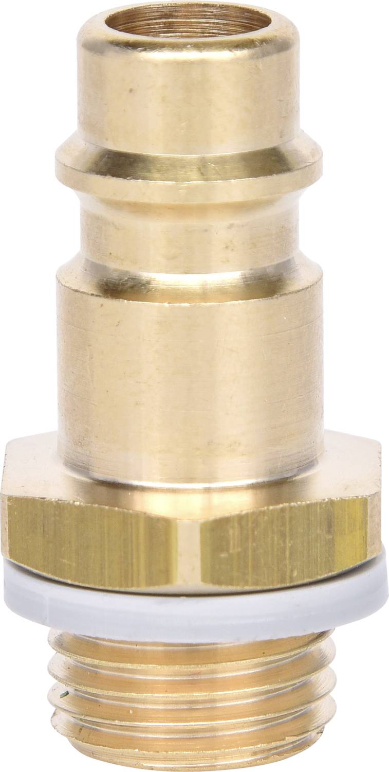 Brass push-fit coupling with cylindrical threaded connection, two sealing elements at the bottom. Suitable for pneumatic applications.
