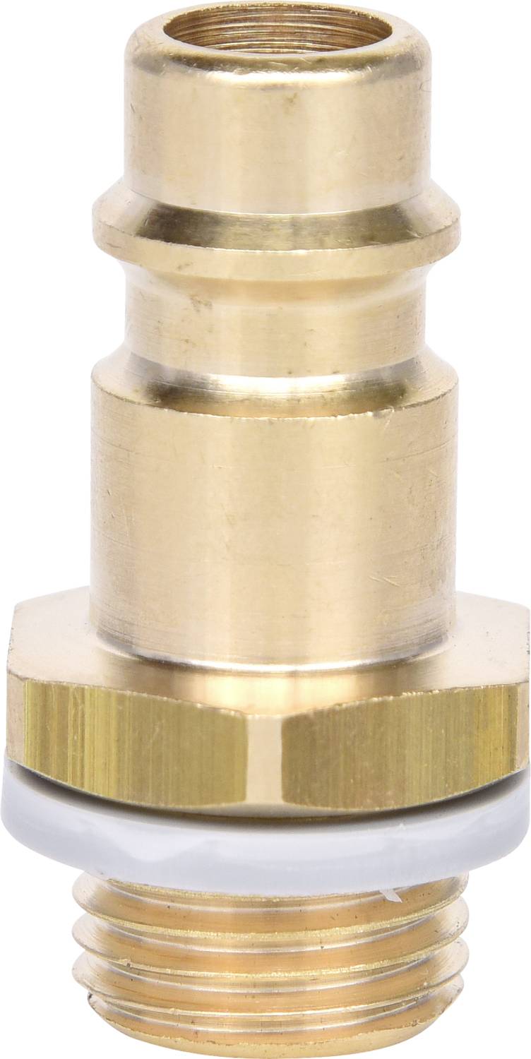 Brass nipple fitting, cylindrical in shape, with external thread and sealing, suitable for compressed air connections.
