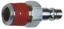 A metal connector with a red, ribbed thread, potentially part of a compressed air system or hydraulic connection.