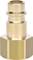 Brass push-fit connector with hexagonal nut and grooved shaft, suitable for pneumatic systems or fluid connections.