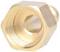 Brass hexagonal lock nut with internal thread, used for securing bolts in pipes or other connections.