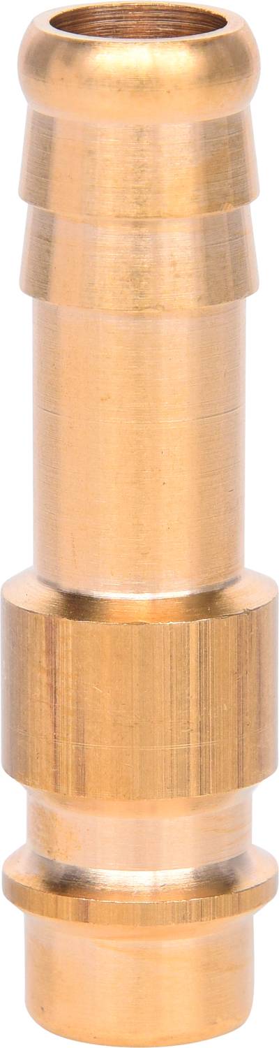 Golden metal pipe connector with a cylindrical shape, featuring stepped, ribbed ends for secure fitting in water or air systems.