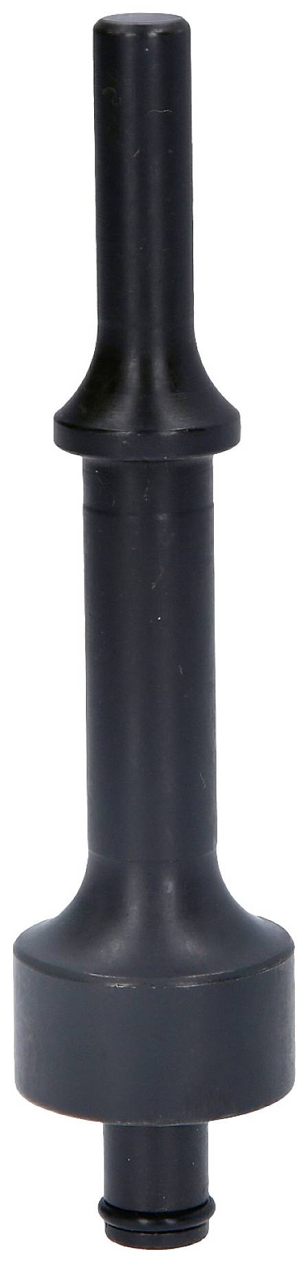 A black, cylindrical metal component with an elongated upper section and a broader lower base, potentially a mechanical part.