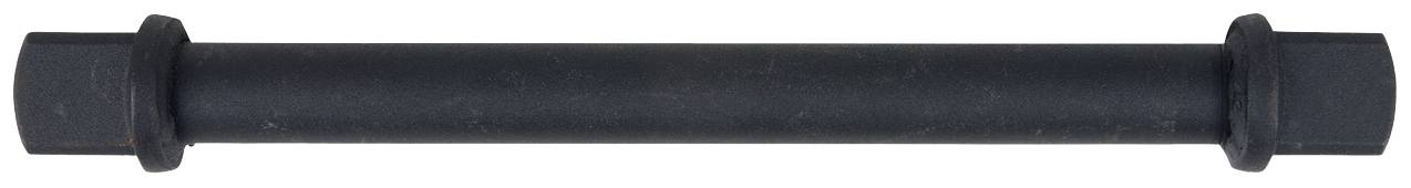 A black metal tube with two wider ends lies horizontally. It could be part of a construction or mechanical device.