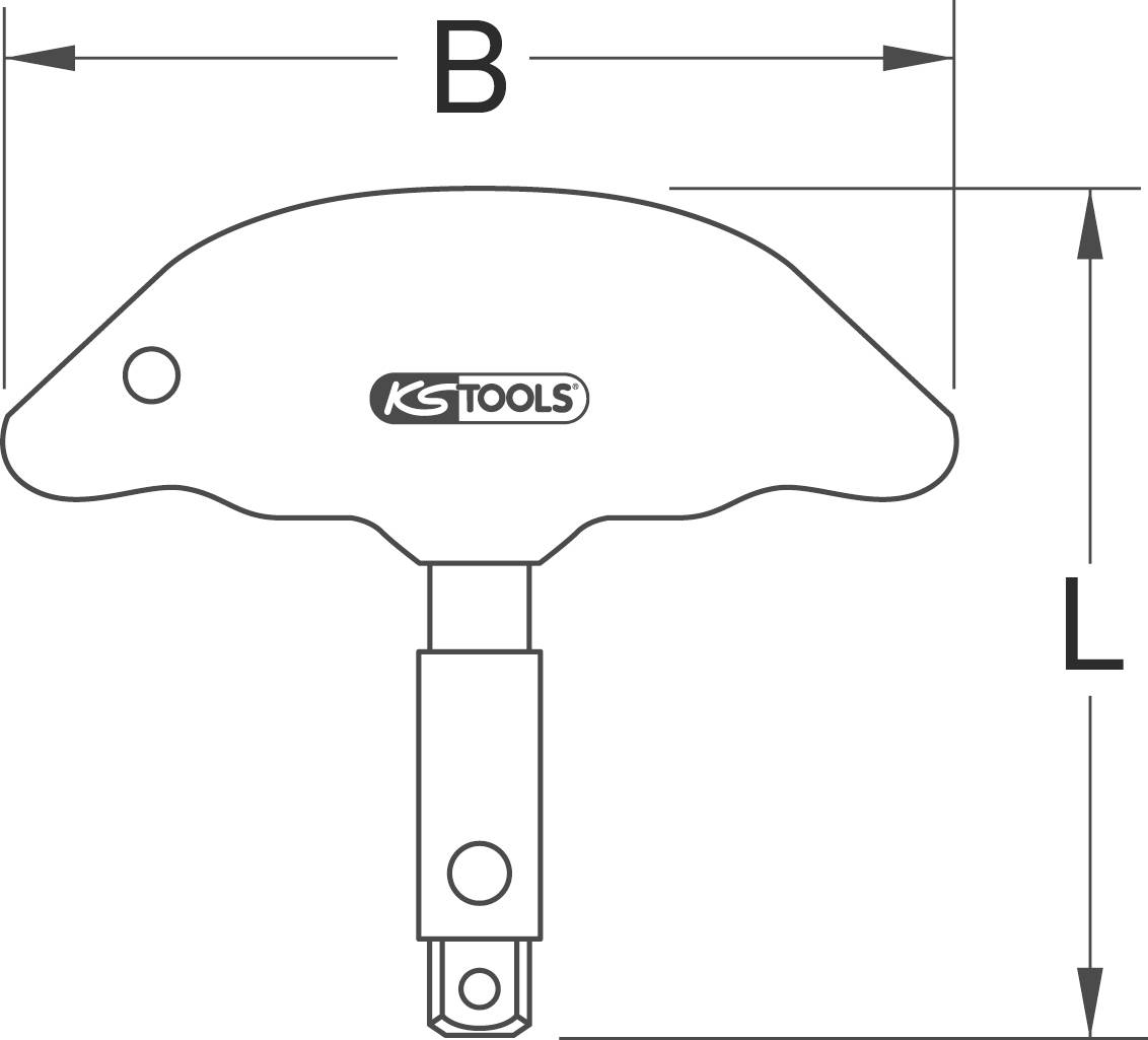 'Sketch of a T-handle screwdriver by KS Tools, showing dimensions B and L, for technical specifications.'