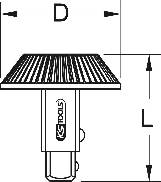Diagram of a tool with the label 'KS Tools'. Shows dimensions: width 'D' and length 'L'.