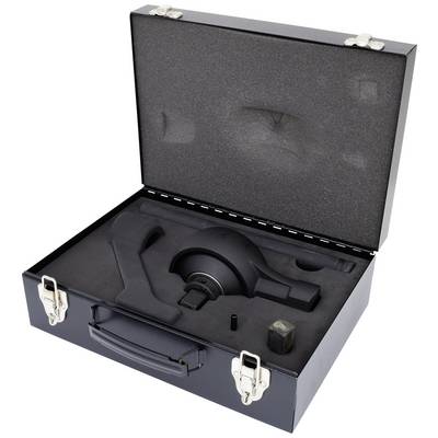 A black case with foam lining that securely holds a microphone and accessories. The case is open, revealing its contents.