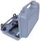 Grey plastic case, partially open, with a black tool inside. Suitable for transport and storage.
