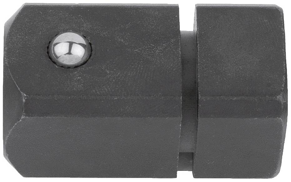 Cylindrical metal piece with a shiny, round metal screw on its side, potentially a machine component or adapter.