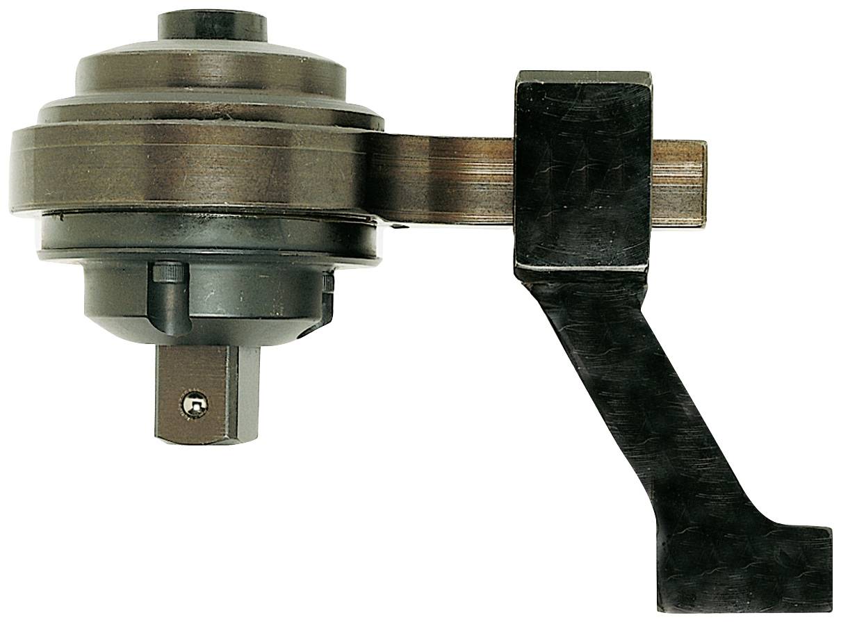 A metal torque wrench attachment with a handle used for tightening or loosening screws and nuts.