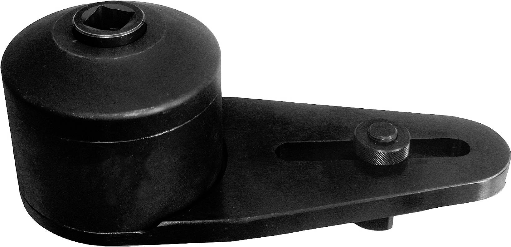 A single black metal bicycle tool with a cylindrical housing and a flat, elongated holder.