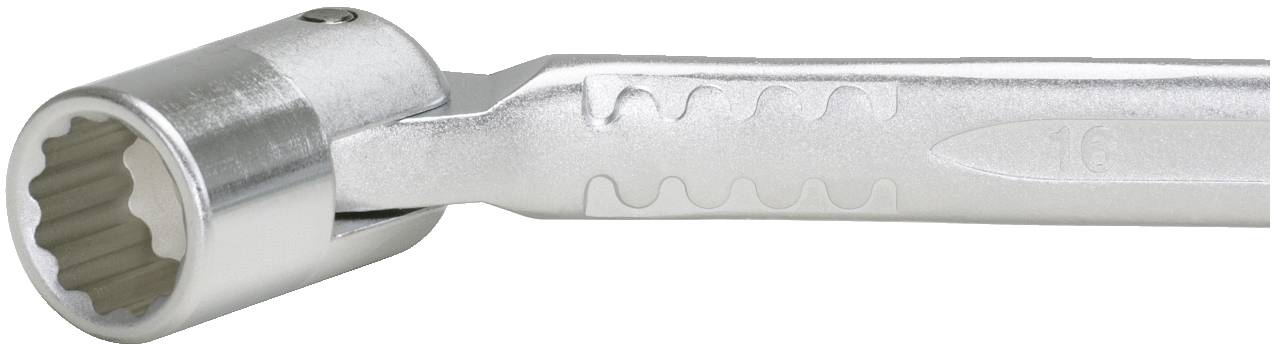 A silver torque wrench with a tooth profile used for tightening bolts.