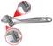 An adjustable spanner with close-up views of the teeth and scale for precise adjustment, manufactured from metal.
