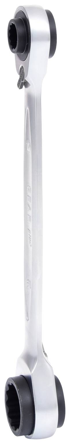 Metal spanner with two different attachments at its ends, suitable for tightening and loosening screws.