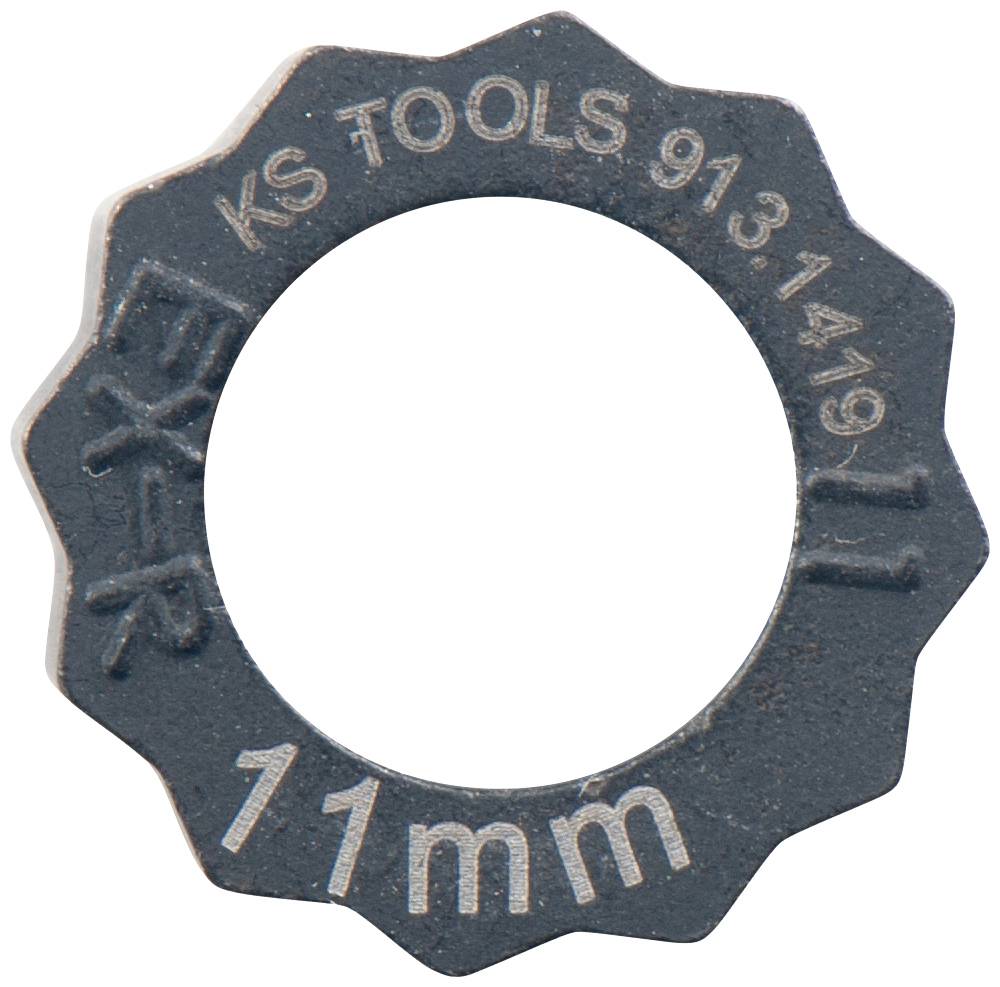 'KS TOOLS 913.1419 11mm' Metal ring, serrated, tool marking.