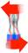 A screwdriver bit with a blue ring in the centre, surrounded by red arrows indicating a rotational movement in opposite directions.