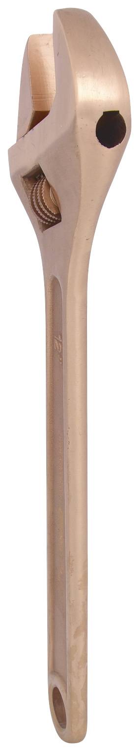 A copper-coloured adjustable spanner suitable for various screw sizes.