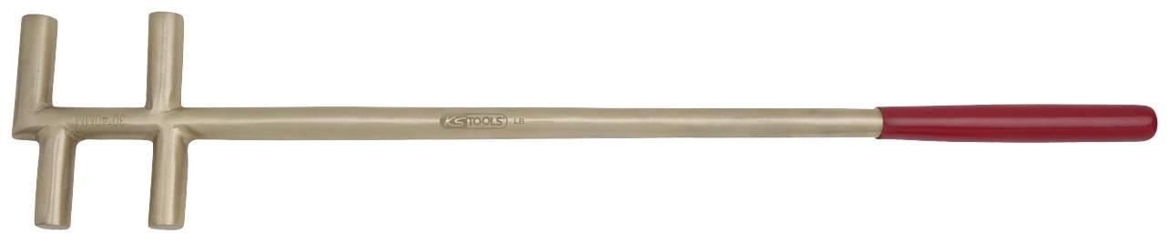 A bronze pin spanner with a red handle, specifically designed for industrial applications.