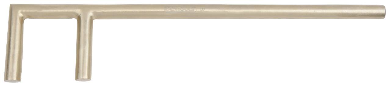 A metal L-shaped hydrant key used for opening hydrant valves.