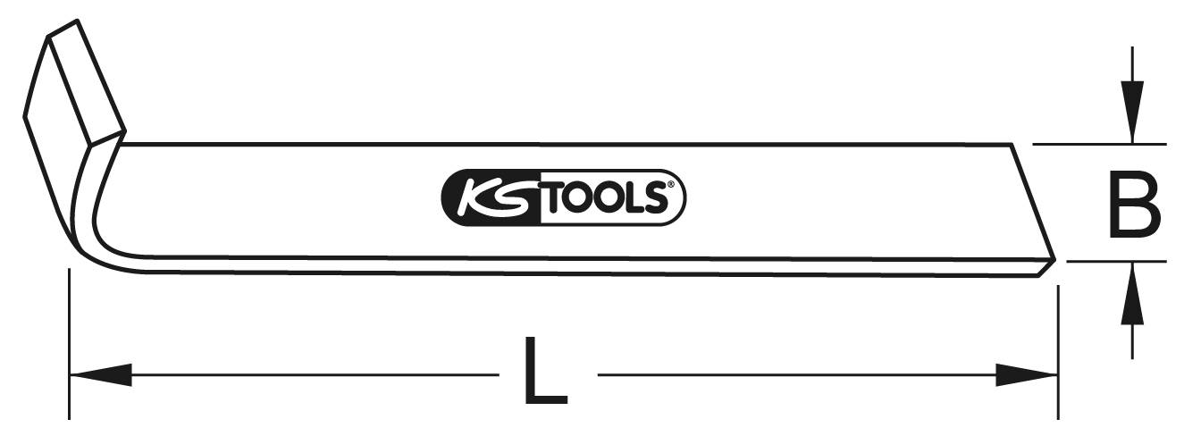 Technical drawing of a lever tool showing dimensions L and B. Contains the 'KS Tools' logo.