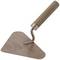 Bricklaying trowel with wooden handle and stainless steel blade, angled slightly to the side.
