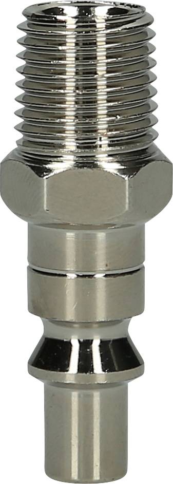 A chrome-plated screw adapter with threading and a smooth nozzle, suitable for connecting hoses or pipelines.