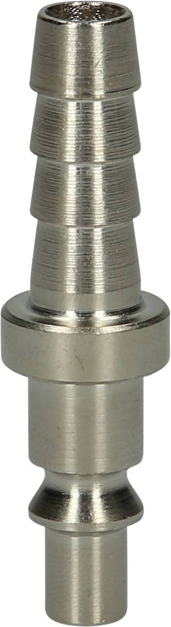 Metallic hose connector with multiple stepped ends, used for connecting hoses in fluid transfer systems.