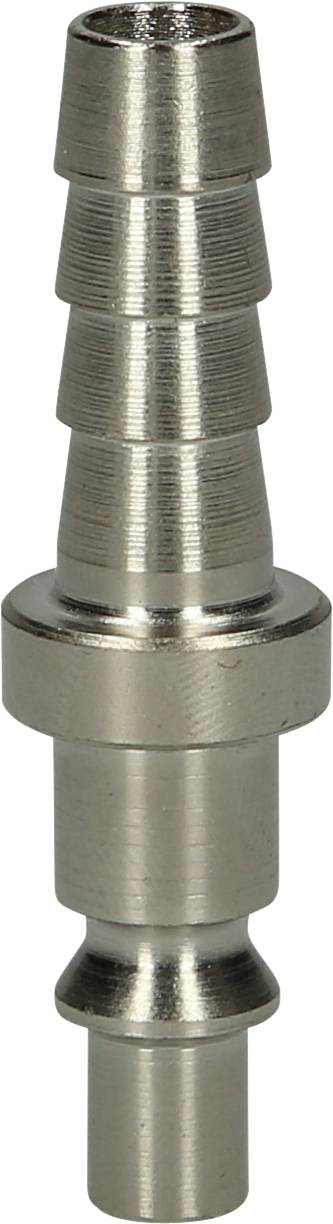 A metallic fitting with multiple stepped grooves, likely for use in hose systems.