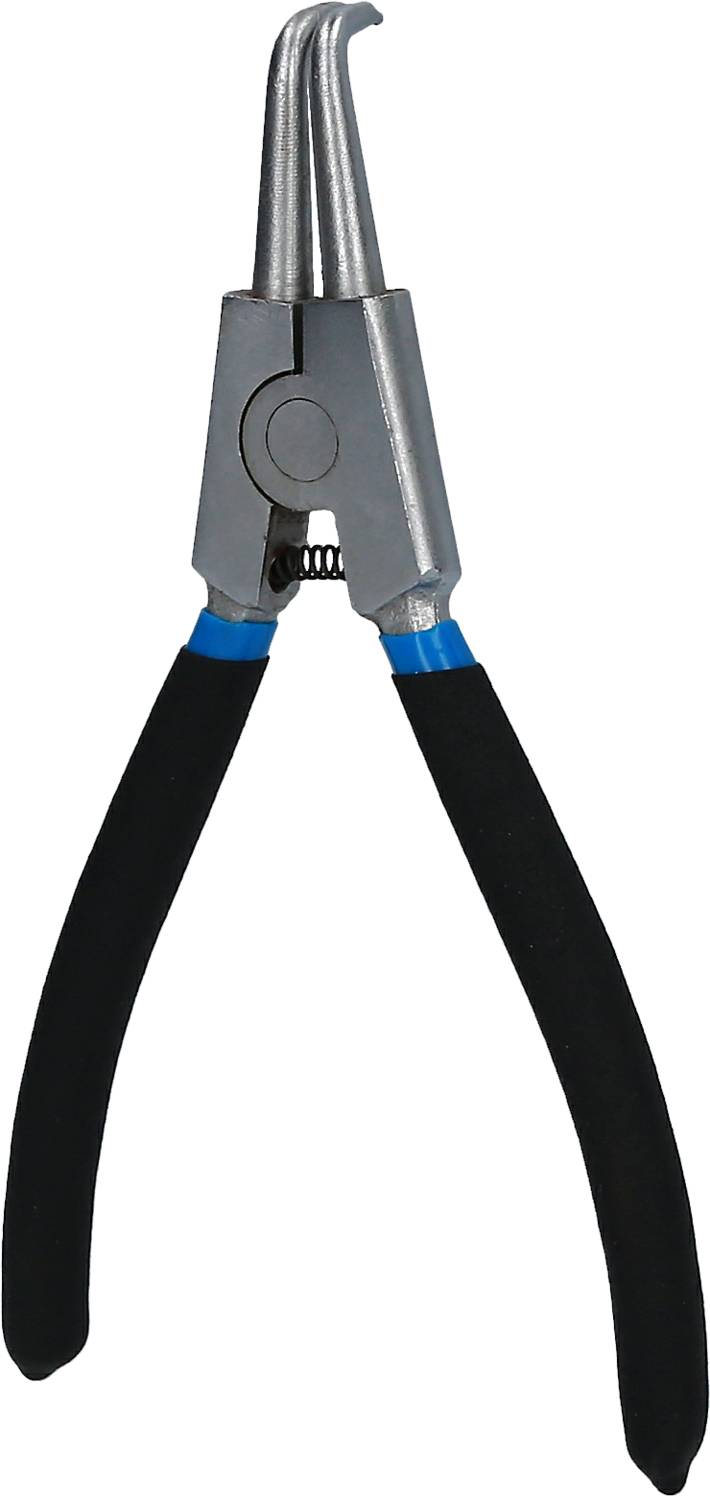 A circlip pliers with a black handle and curved jaws for gripping circlips during assembly and repair work.
