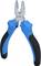 A blue pair of pliers with black handles is open. It is used for gripping or cutting wires.
