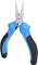 Blue-black pointed pliers with ergonomic handles, used for gripping and bending wires and small objects.