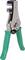 Pictured is a wire stripping plier with green handles. It has an adjustable screw for different wire sizes.