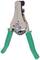 Wire strippers with green handles, metal body and spring mechanism for removing insulation from electrical cables.