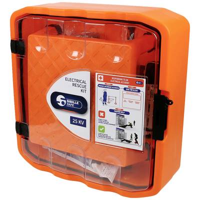 An orange electrical emergency rescue kit with the inscription 'Electrical Rescue Kit 25 KV' on the front.