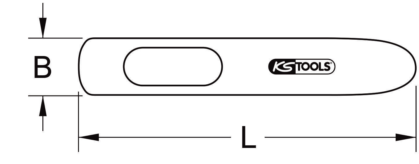 Technical drawing of a KS Tools pen. Length (L) and width (B) are marked.