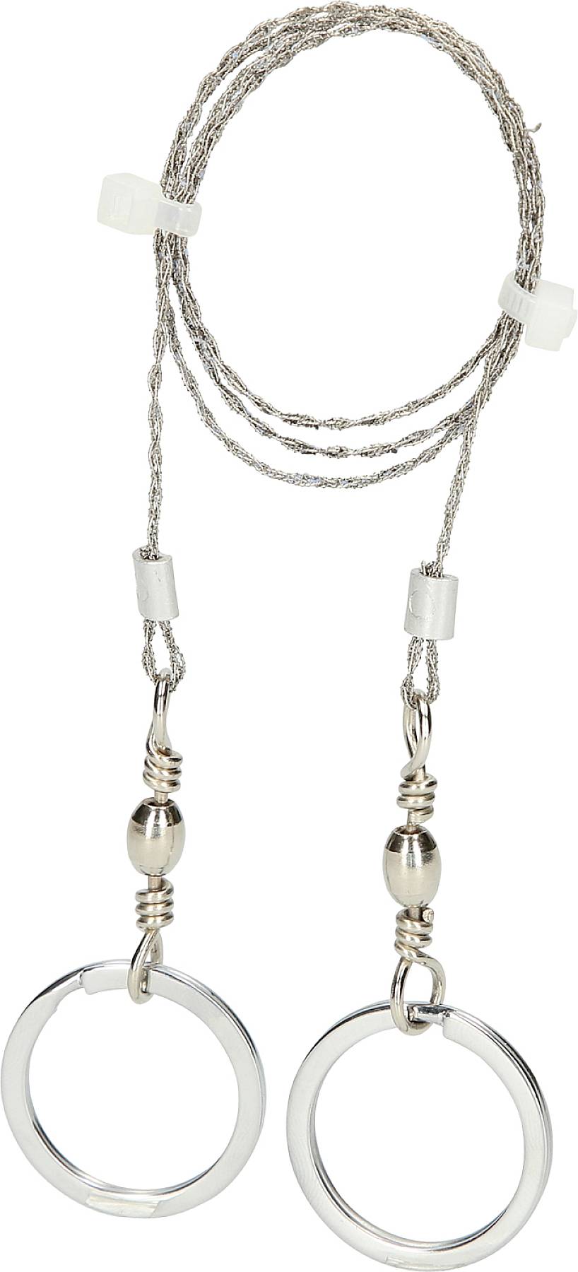 A wire saw with two metal rings as handles, connected by a twisted metal cable.<br><br>Note: This translation is already in British English and requires no further modification.