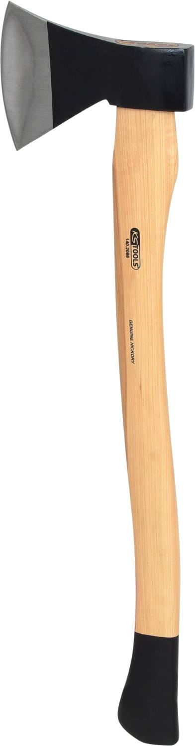 Wooden axe with wooden handle and metal head, suitable for woodworking and outdoor use.