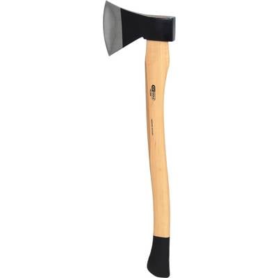 Wooden axe with wooden handle and metal head, suitable for woodworking and outdoor use.
