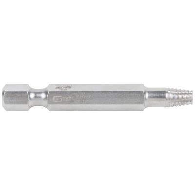 A silver metal tool with a hexagonal shape and a ridged end. Possibly for craftwork or technical applications.