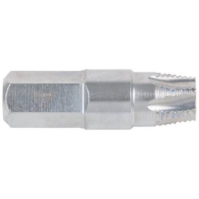 Metallic spiral drill bit with a hexagonal shank and sharp point. Designed for wood and metalworking purposes.