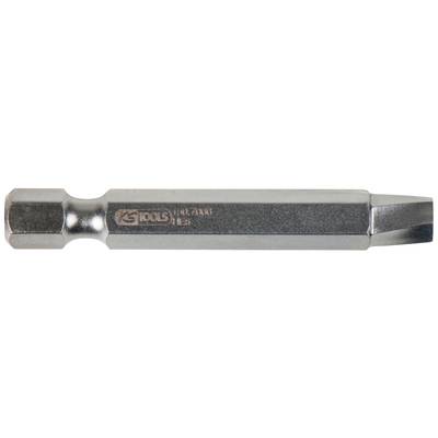 A metal bit screwdriver attachment with a hexagonal base and a flat slotted head. Suitable for hand-operated drills.