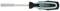 A screwdriver with a soft, ergonomic handle and metallic shaft. The handle is black with turquoise accents.