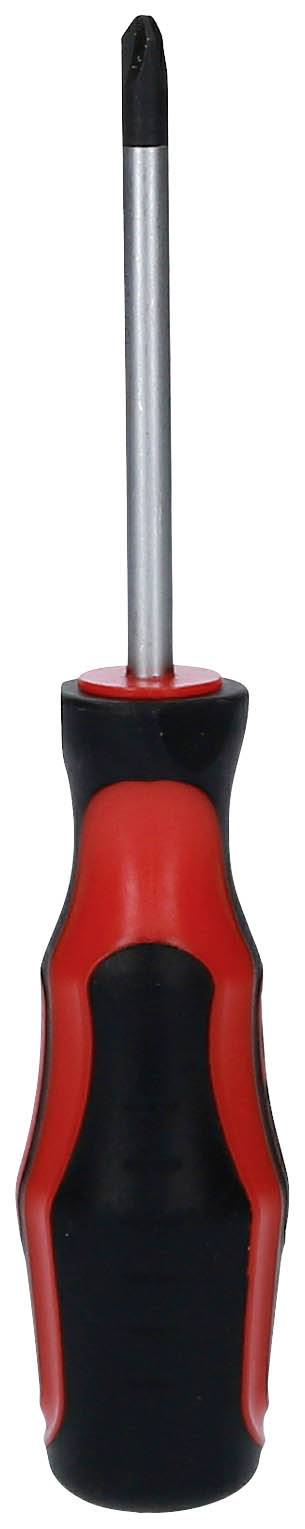 Screwdriver with red and black handle, suitable for cross-head screws.